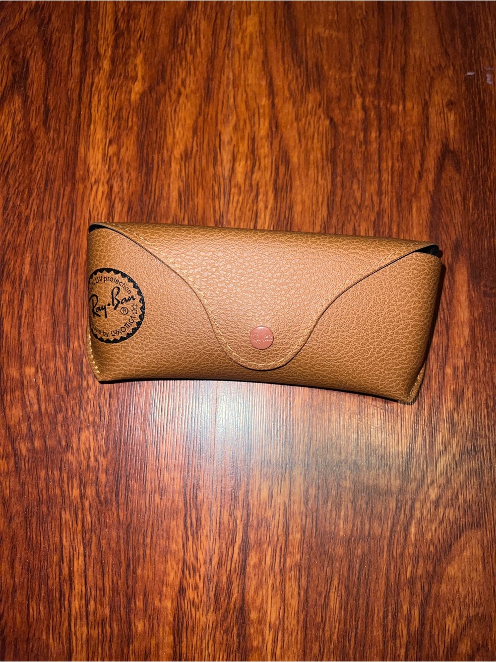 Ray-Ban Brown Leather Sunglasses Case with Snap Closure